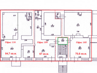 Свободные помещения на 1 этаже с отдельным входом: 84,7 кв.м., 67 кв.м., 70,6 кв.м.
