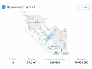 Фотография Аренда помещения свободного назначения, 37 м² , Ярцевская улица 27к1  №4